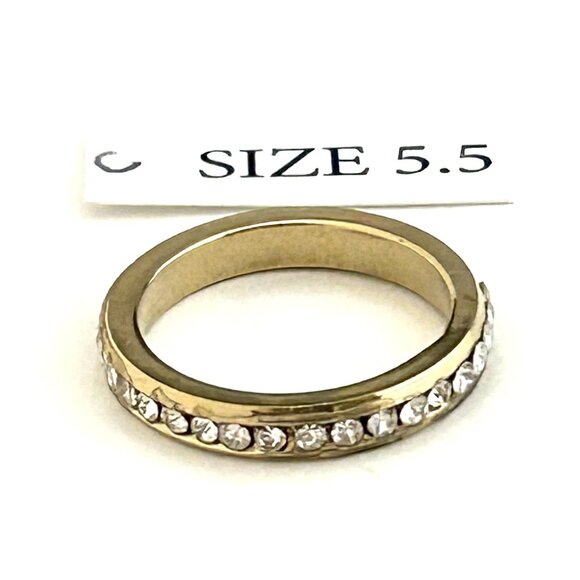 Gold Tone Ring with clear rhinestones, Size 5.5 Unisex - Picture 2 of 3